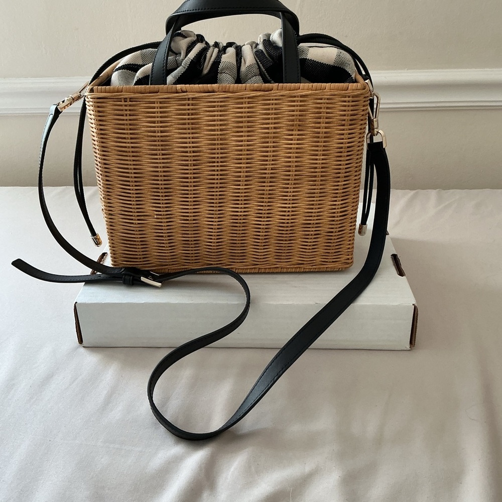 Kate Spade Sam Gingham Wicker Medium Satchel - Picture 7 of 10